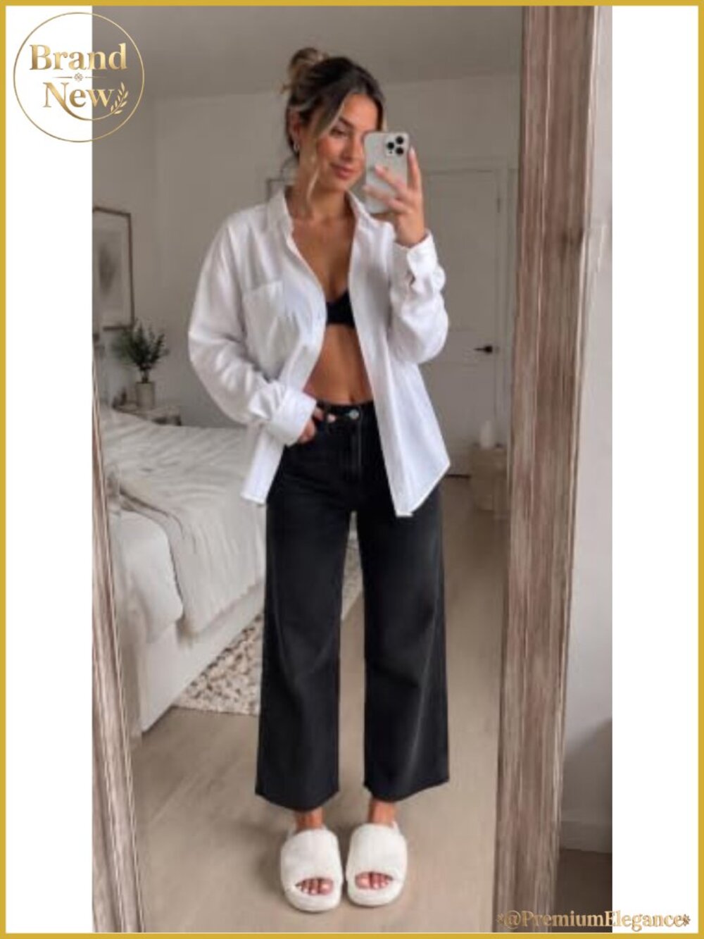 High Waisted Wide Leg Ripped Cropped Jeans Stretchy with Pockets Denim Pants - Picture 3 of 4